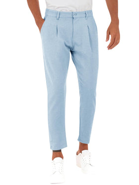 Runcati Mens Slim Fit Dress Pants Business Casual Golf Chino Pants Stretch Pleated Slacks Sky Blue