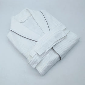 Cotton Waffle Hotel Bathrobe with Shawl Collar