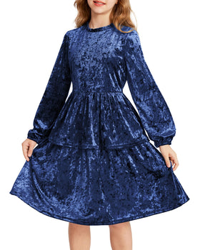 GRACE KARIN Tween Girls Dresses Size 10-12 Party Velvet Dress Fall Special Occasion Holiday Formal Pageant Dress Dark Blue