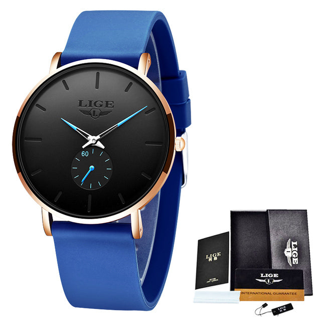 LIGE Men's Ultra Thin Waterproof Quartz Luxury Watch