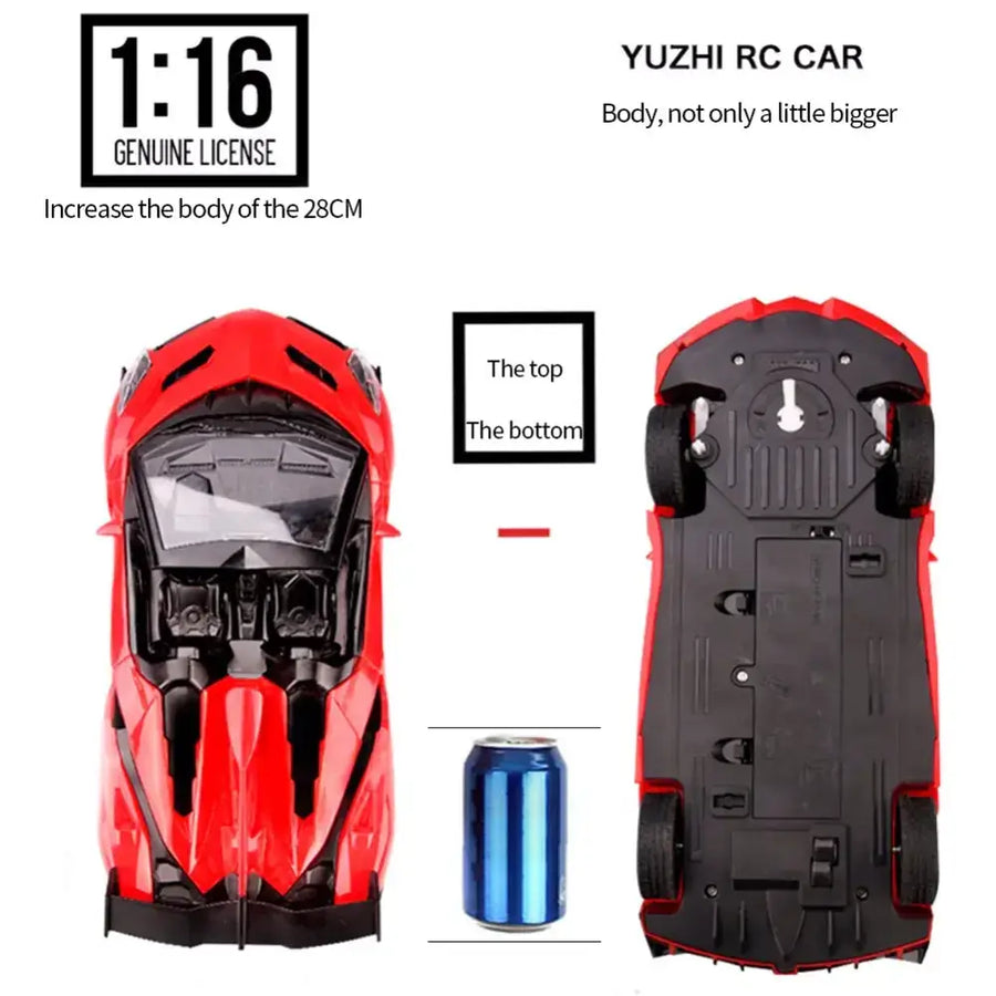 Red and black 1:16 scale yuzhi rc car with a sleek, sporty design.