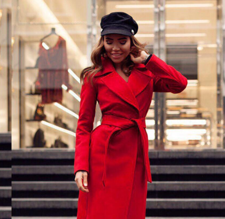 Mid-Length Slimming Woolen Coat for Women