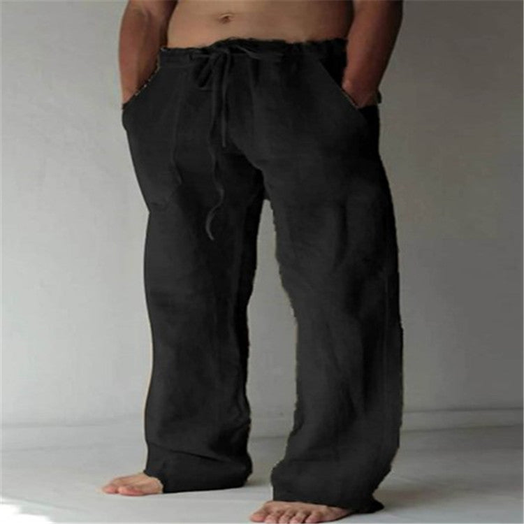 Men's Casual Loose Fit Cotton Linen Drawstring Pants