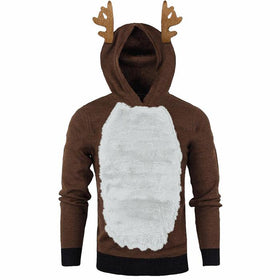 Men's Hooded Fleece Christmas Reindeer Colorblock Sweatshirt