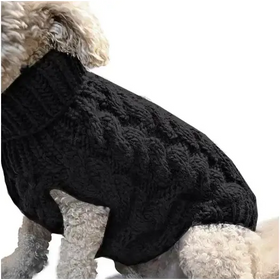 Black cable-knit sweater for dogs