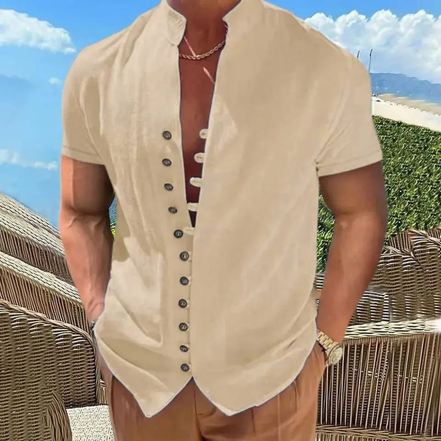 2023 Men's Slim Fit Solid Color Short Sleeve Shirt