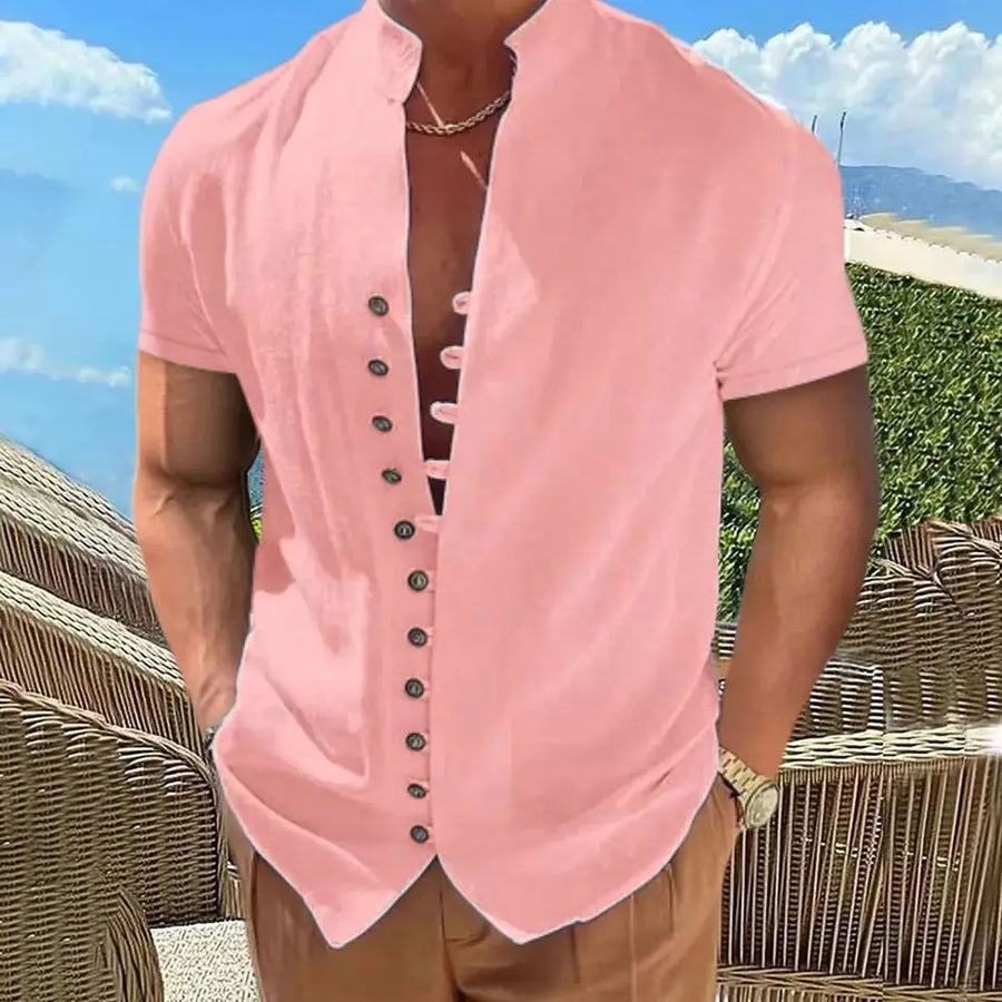 2023 Men's Slim Fit Solid Color Short Sleeve Shirt