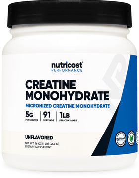 Nutricost Creatine Monohydrate Micronized Powder 1 LB (454 Grams) 5000mg Per Serv (5g) - Micronized Creatine Monohydrate