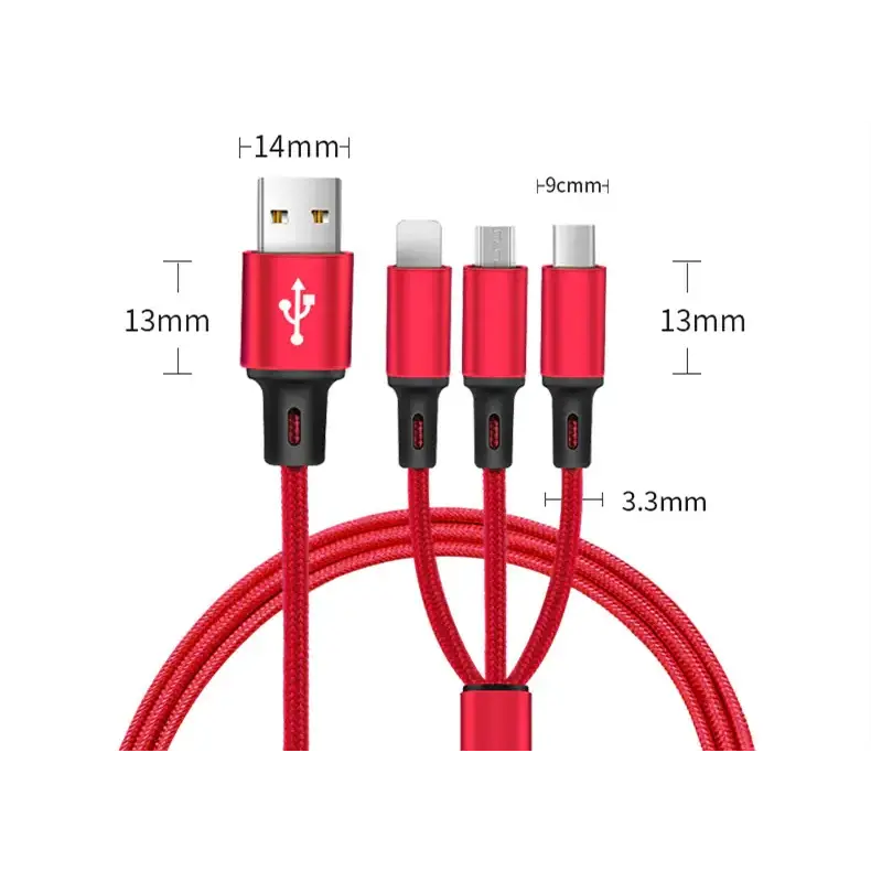 3-in-1 USB Charging Cable for Huawei, Type-C, iPhone