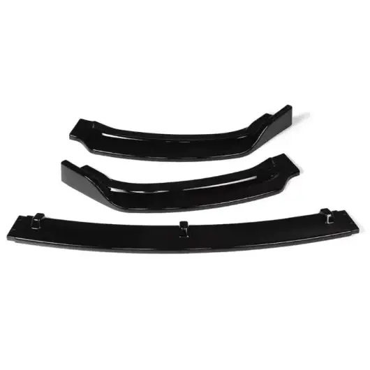 Black glossy plastic front bumper lip kit with integrated mounting brackets.