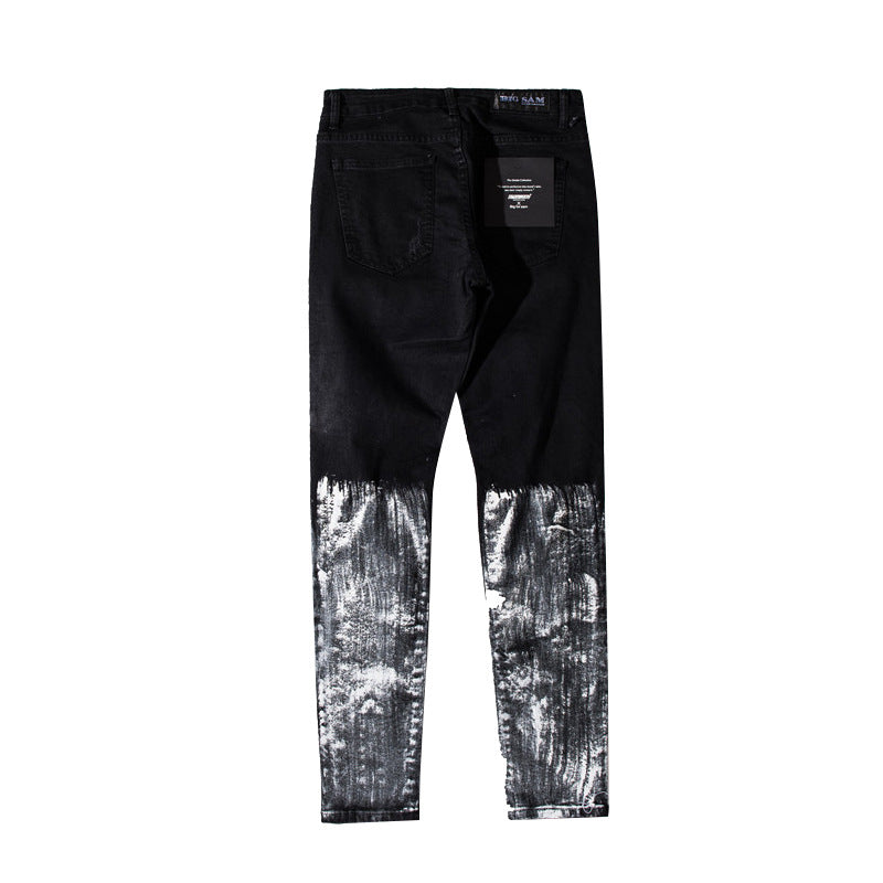 Distressed Paint Slim Fit Jeans