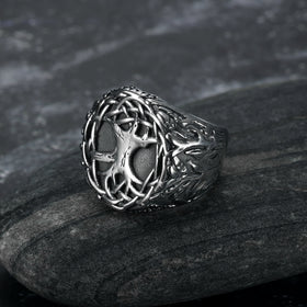 Lucky Tree Titanium Steel Men's Ring - European & American Style