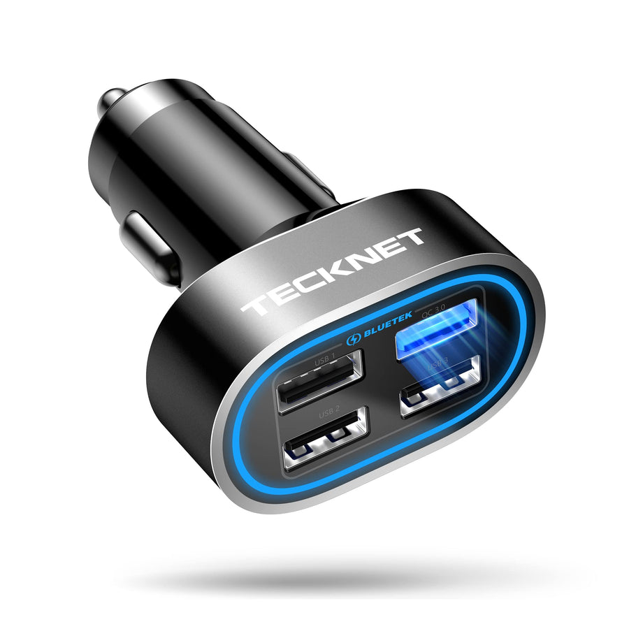 TECKNET USB Car Charger 54W 4-Port Car USB Charger Multi Port Adapter QC 3.0 Port Cigarette Lighter Charger Fast Charging Adapter Compatible with iPhone 15 Pro Max/15 Plus/15/14/13 Galaxy