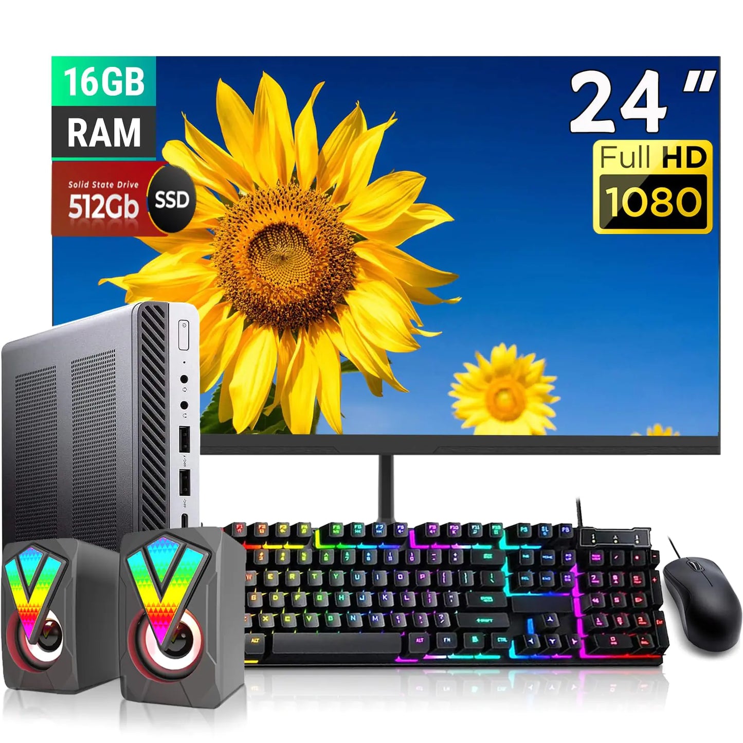HP Elitedesk 800 G3 Mini PC Desktop Computer with 24" FHD Monitor RGB Speaker Core i7-6700 3.4GHz 16GB RAM 512GB SSD Keyboard Mouse DP Cable Win 10 Pro (Renewed) - Joomcy