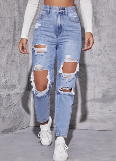 Wide Leg Distressed High Waist Women's Denim Jeans