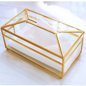 Brass Glass Tissue Box - Elegant Minimalist Design
