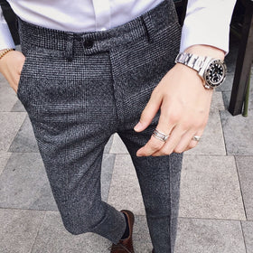 Men's British Style Dress Pants - Slim Fit Casual Trousers