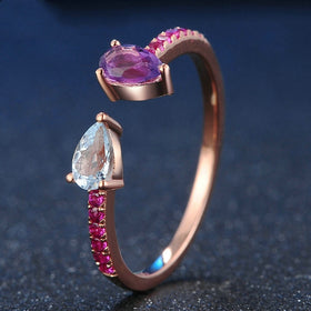 Rose Gold Ring with Amethyst and Silver Gemstone Jewelry