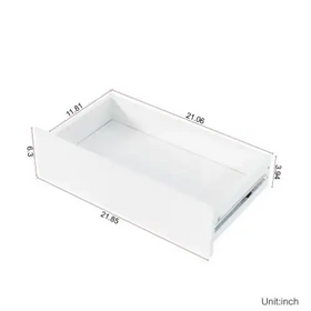 White, sleek drawer with precise dimensions and a minimalist design.