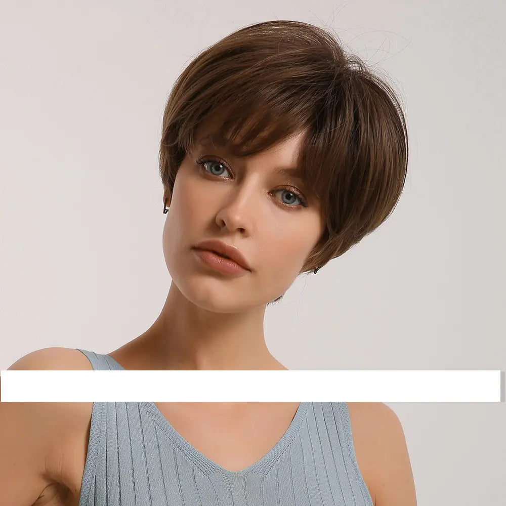 Black Gradient Golden Straight Short Hair Wig for Women - Joomcy