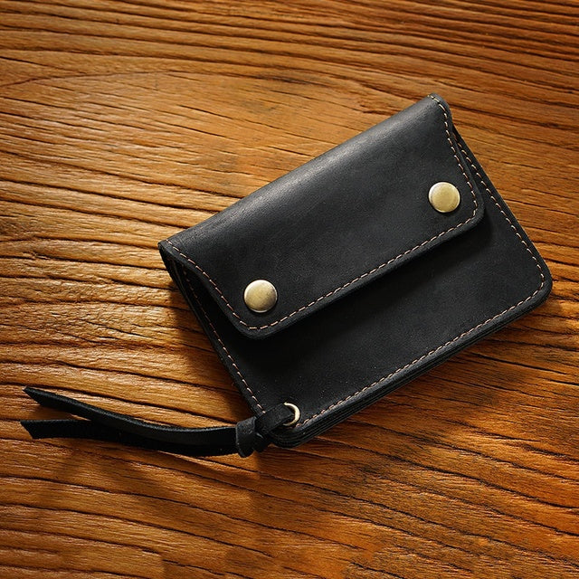 Vintage Cowhide Zipper Coin Purse Men's Leather Wallet