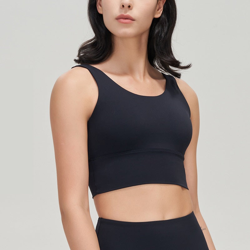 Women's Deep V Sports Bra with Chest Pad and High Collar