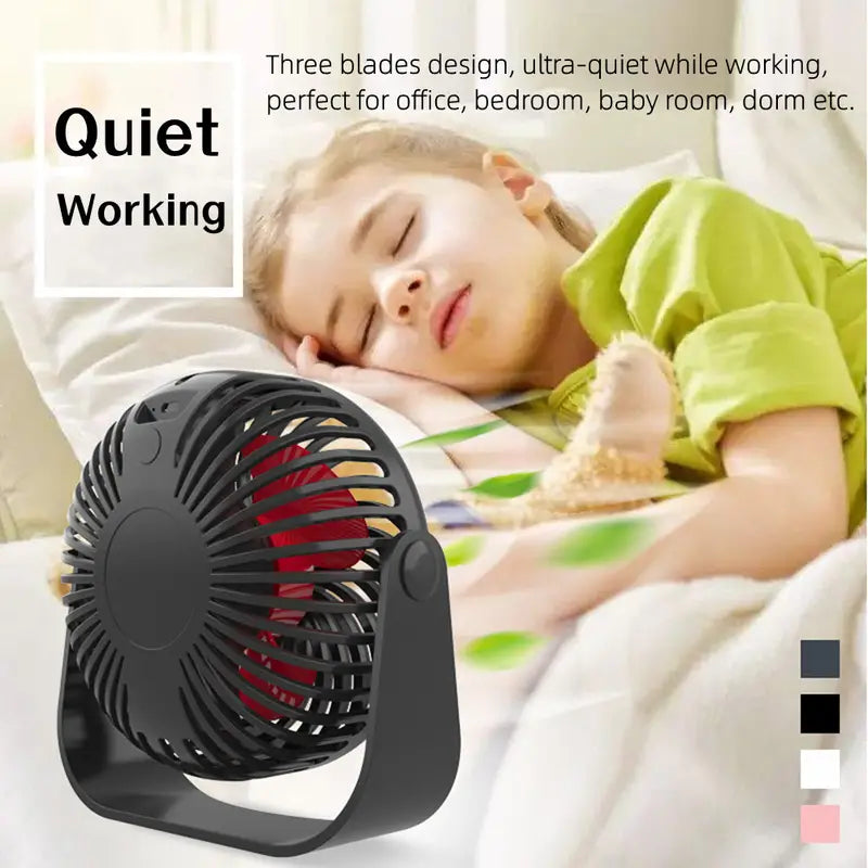 Mini USB Desktop Fan with 3 Speeds and 360° Rotation