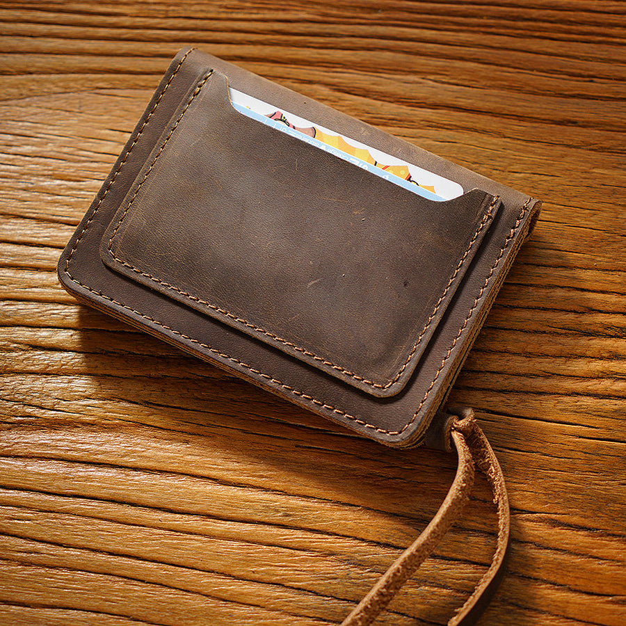 Vintage Cowhide Zipper Coin Purse Men's Leather Wallet