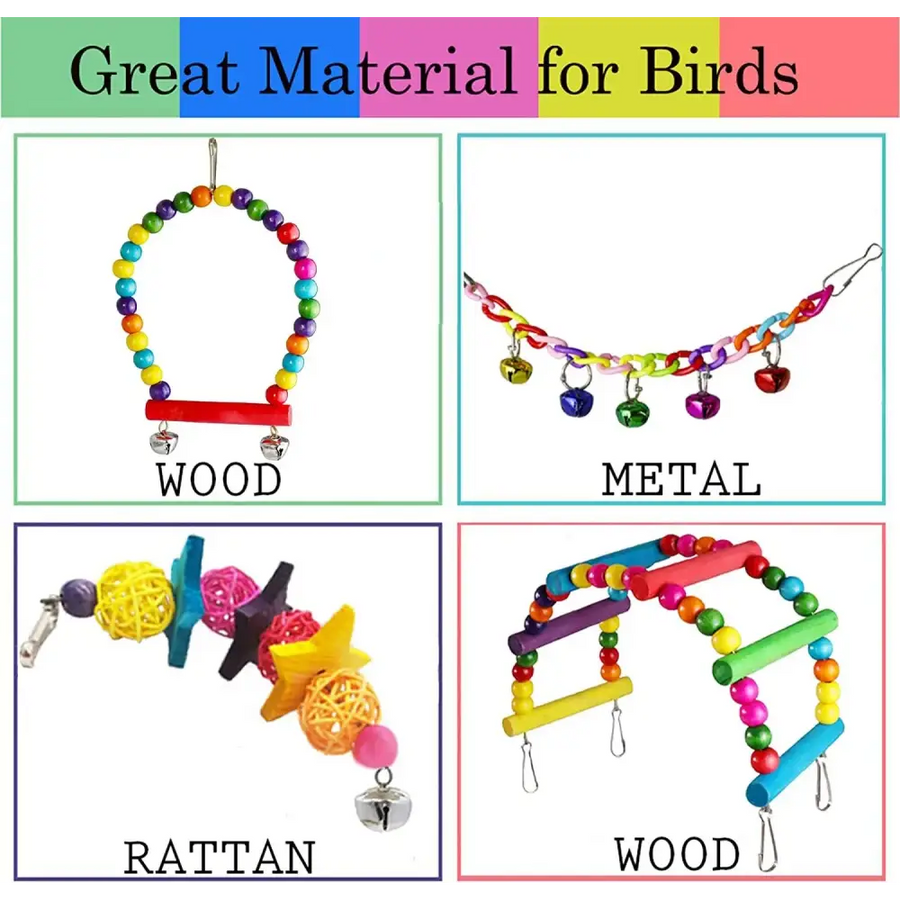 7PCs Parrot Toys Bird Cage Accessories