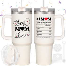 LiqCool Mom Christmas Gifts 40 Oz Best Mom Ever Tumbler Cup Gifts for Mom from Daughter Son Gifts for Mom Christmas Unique Popular Christmas Presents Gifts Ideas for Mom Wife Women(Cream)