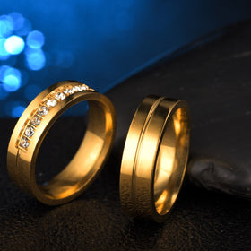Stainless Steel Diamond Couple Ring - European & American