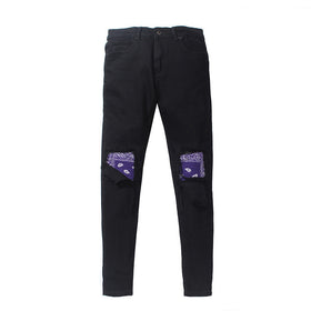 Patchwork Slim Fit Stretch Denim Cat Whisker Jeans