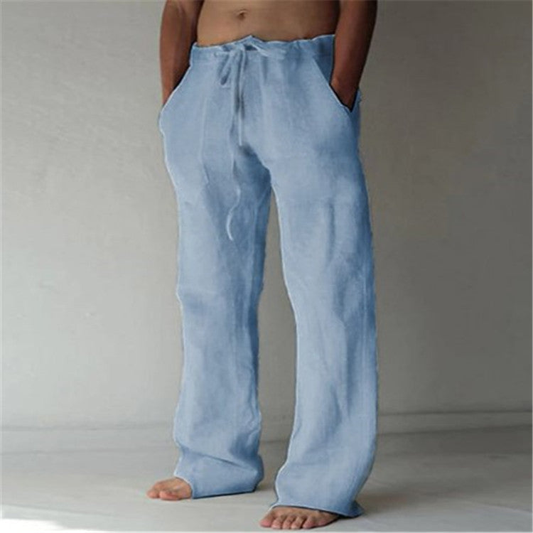 Men's Casual Loose Fit Cotton Linen Drawstring Pants