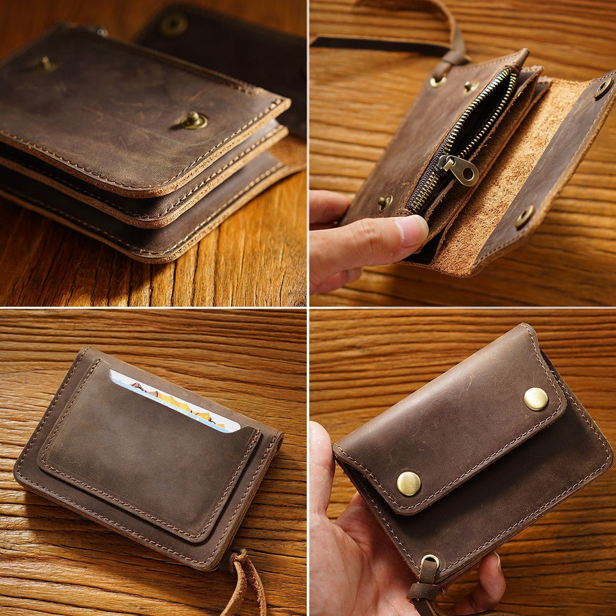 Vintage Cowhide Zipper Coin Purse Men's Leather Wallet