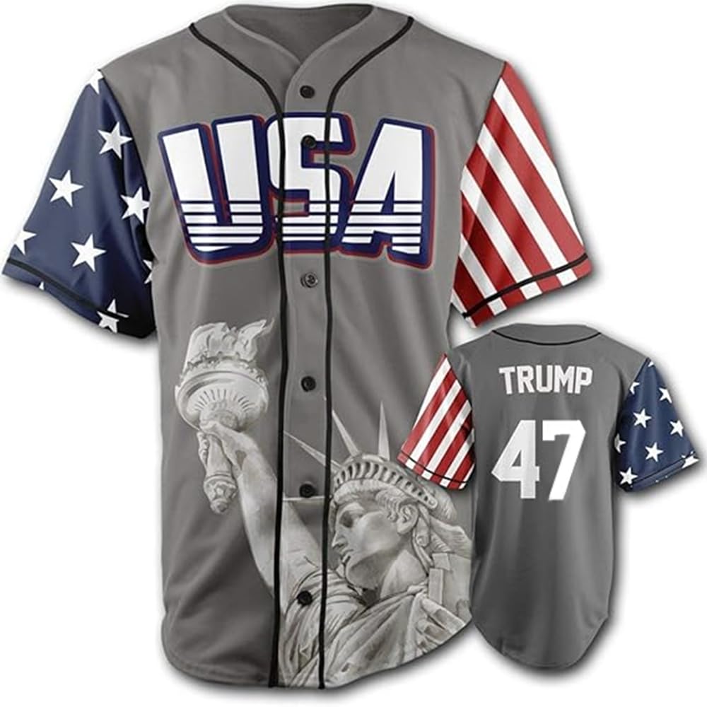 INBEAN America USA Jersey #1 Statue of Liberty #45 Trump Mens Baseball Jersey S-3XL (47 GraySmall)