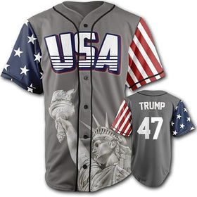 INBEAN America USA Jersey #1 Statue of Liberty #45 Trump Mens Baseball Jersey S-3XL (47 GraySmall)