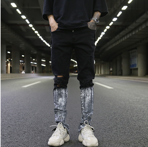 Distressed Paint Slim Fit Jeans