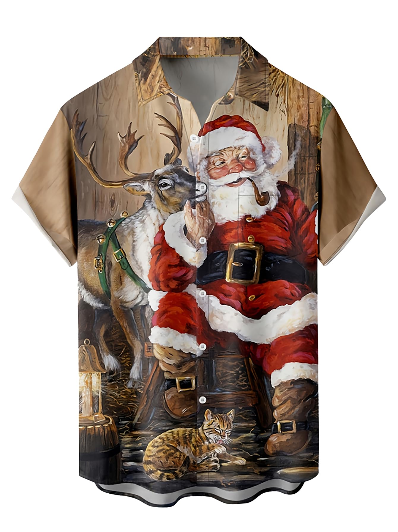 Mens Short Sleeve Button Down Casual Hawaiian Shirts Christmas Holiday Printed Regular Fit Top Tropical Shirts