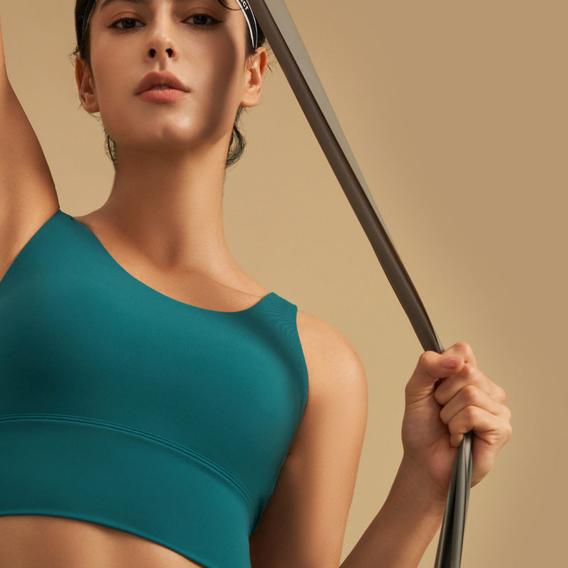 Women's Deep V Sports Bra with Chest Pad and High Collar