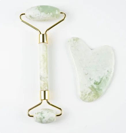 110g Xiu Yu White Jade Facial Roller Gua Sha Set - Joomcy