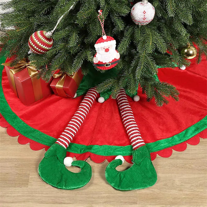 Cute Red Elf Leg Tree Skirt for Christmas Decor - Joomcy