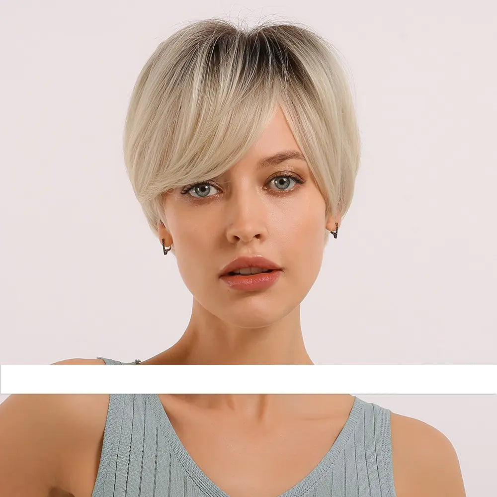 Black Gradient Golden Straight Short Hair Wig for Women - Joomcy