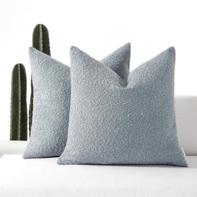 ROMANDECO Boucle Decorative Throw Pillow Covers for Couch Set of 2 18x18 inches Light Blue