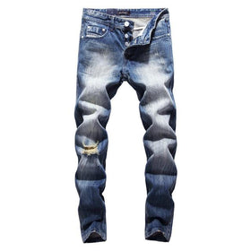 Men's Blue Vintage Slim Fit Distressed Jeans