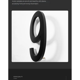 Black acrylic number nine plaque with a sleek, modern design and smooth finish.