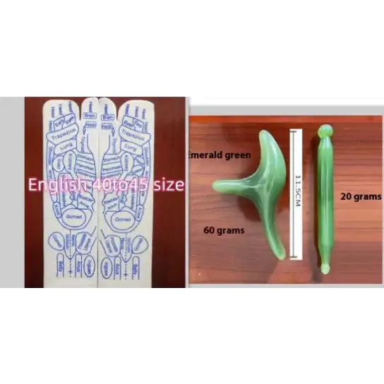 Emerald green jade massage tool set with two pieces, one curved and one cylindrical