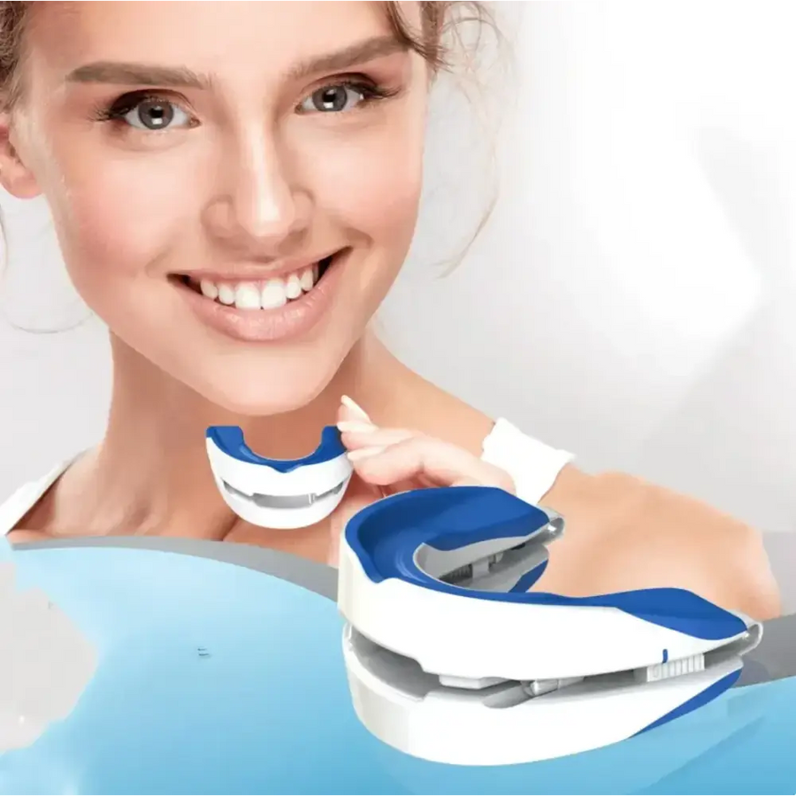 Blue and white sports mouthguard with adjustable design