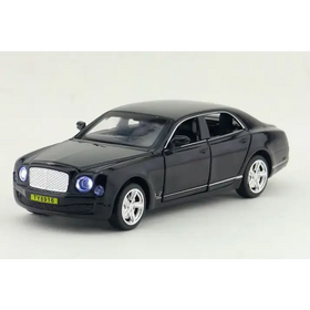 Black bentley mulsanne model car with chrome accents and detailed wheels.