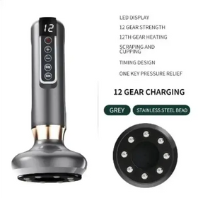 Grey stainless steel bead massage device with led display and 12 gear settings.