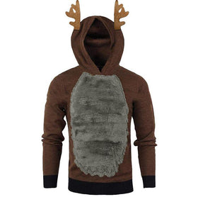 Men's Hooded Fleece Christmas Reindeer Colorblock Sweatshirt